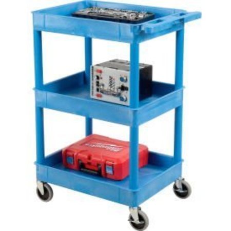 LUXOR Luxor® BUSTC111BU Blue 3 Shelf Tray Shelf Plastic Cart 24 x 18 BUSTC111BU